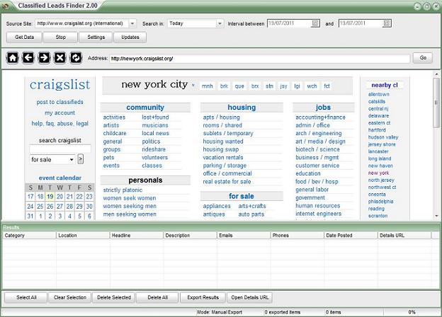 screenshot of craiglist extractor